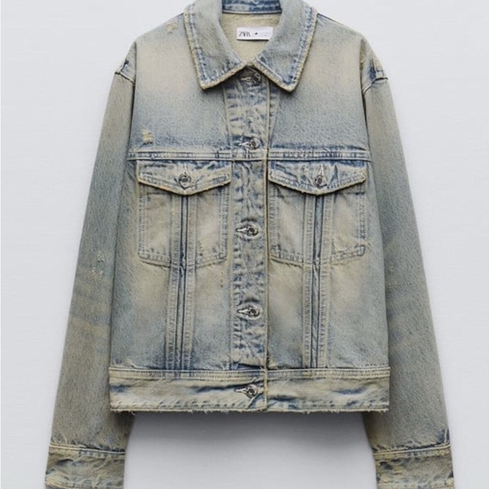 ZARA Stylish & Distressed Blue Denim Jacket size medium - Picture 7 of 15